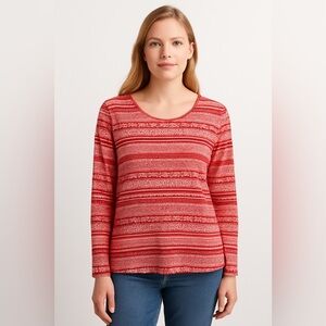 Talbots Red Fair Isle Long Sleeve Tee Women’s XL | Holiday Winter Top